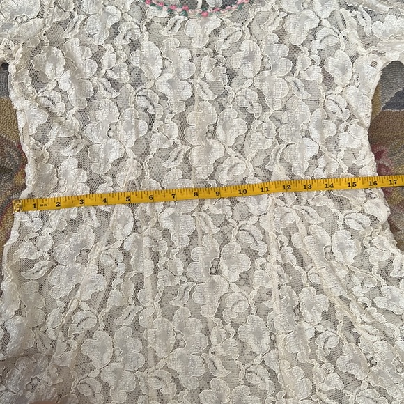 VINTAGE BETSEY JOHNSON LACE ROSETTE ROSES CRÈME MINI DRESS L XL 8 10 12 14 - Picture 4 of 5